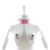 Unisex Pink Leather Neck Collar With Nipple Clamp